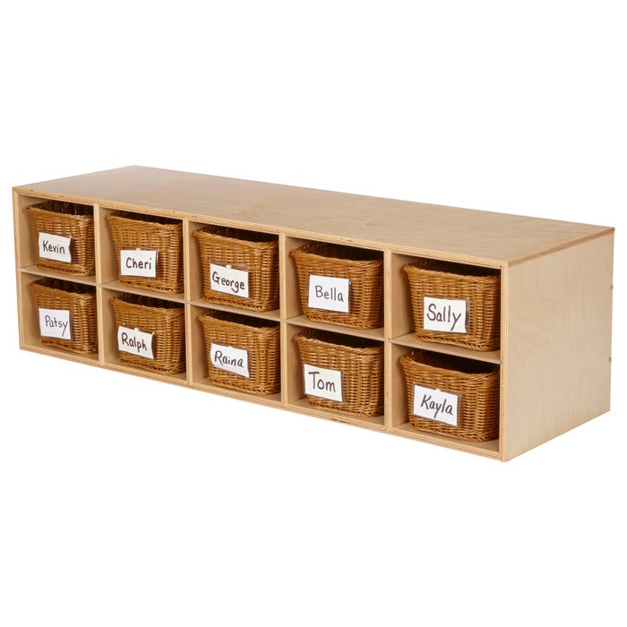 Childcraft Stacker Compartment Storage, 10 Wicker Baskets, 46-1/4 x 14-1/4 x 13-3/4 Inches