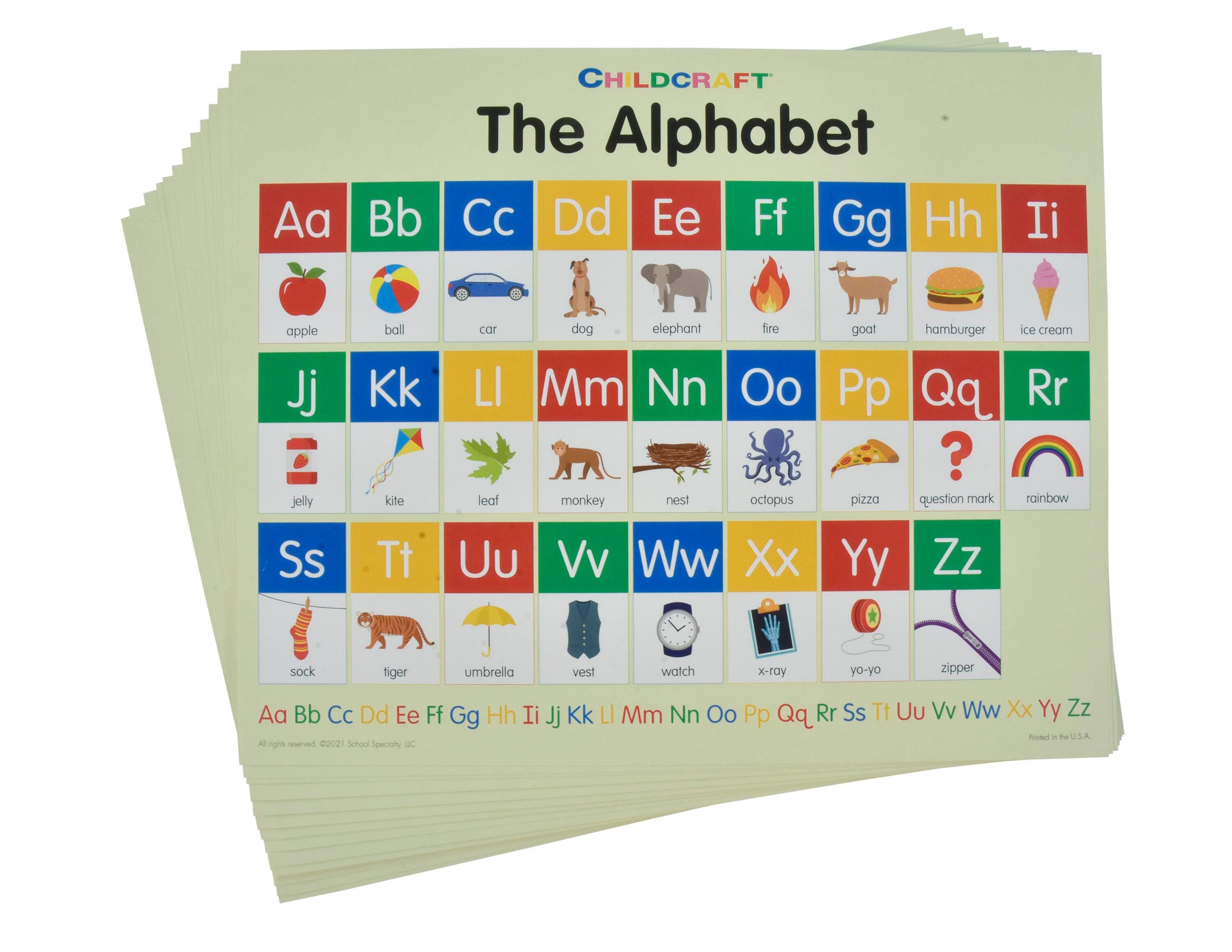 Childcraft Student Sized English Alphabet Charts, 11 x 9 Inches, Set of 25, Item Number 1319170