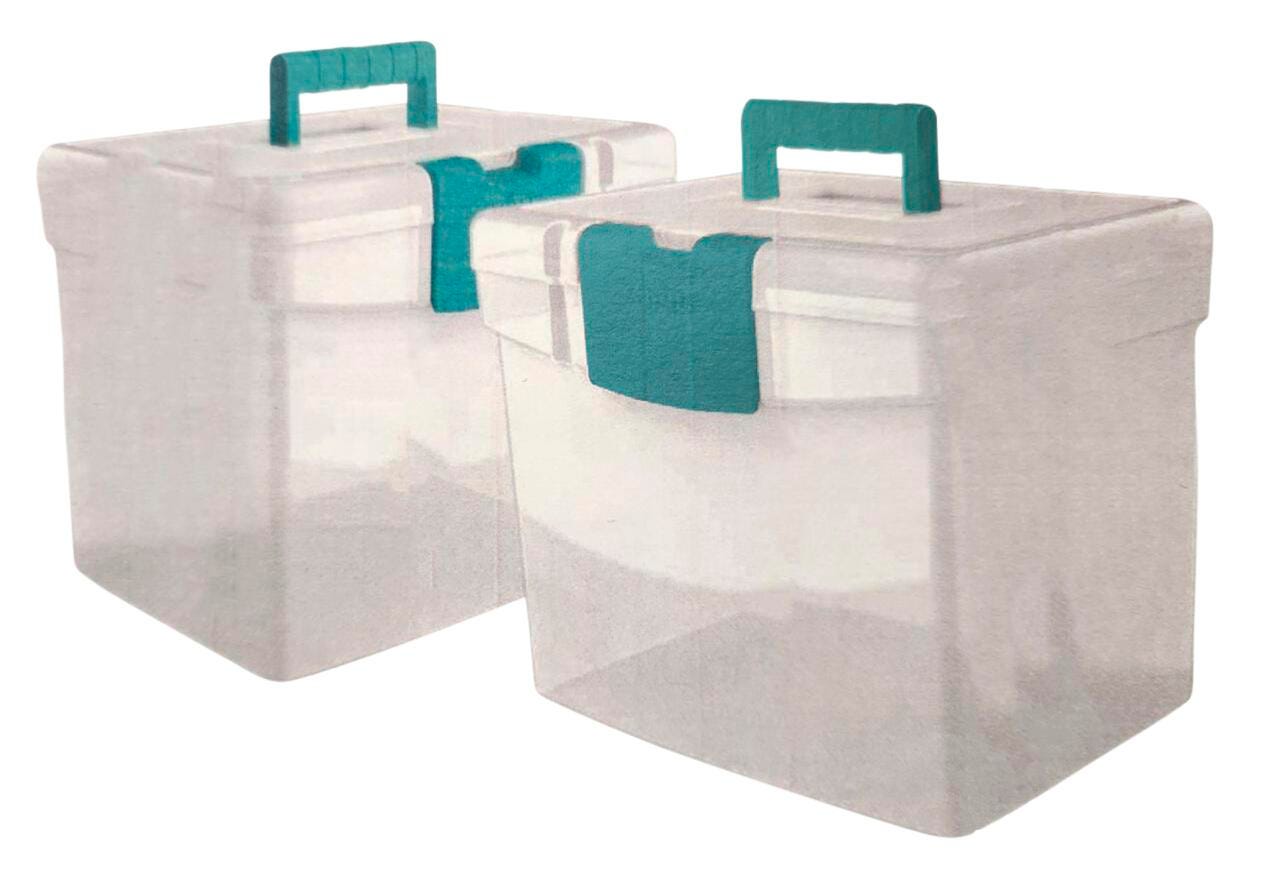Image for Storex File Storage Boxes with XL Storage Lids, 10-7/8 x 13-1/4 x 11 Inches, Clear/Teal, Pack of 2 from School Specialty