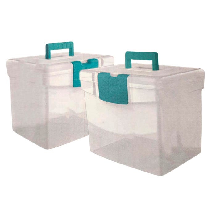Storex File Storage Boxes with XL Storage Lids, 10-7/8 x 13-1/4 x 11 Inches, Clear/Teal, Pack of 2