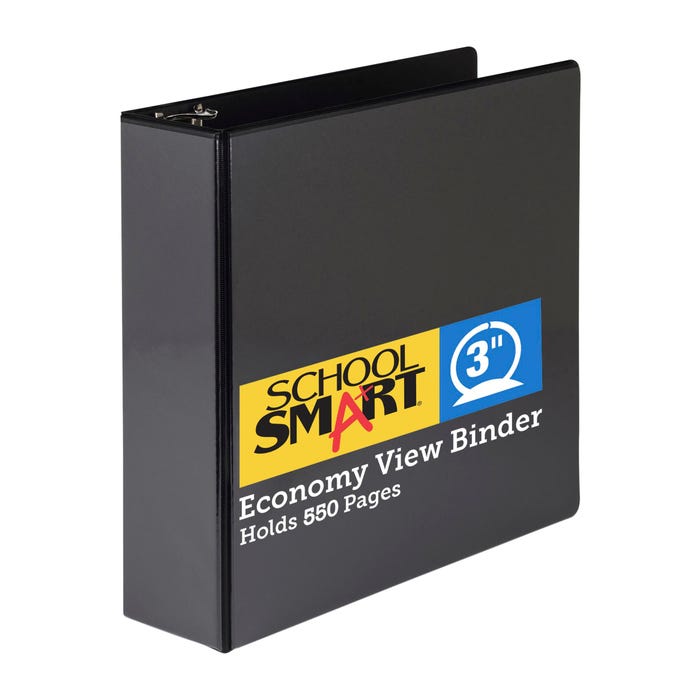 School Smart Factory Seconds Round Ring View Binder, 3 Inches, Black, Pack of 12