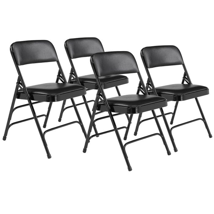 National Public Seating 1300 Premium Upholstered Folding Chair, Vinyl, 17-3/4 Inch Seat Height, Caviar Black, Set of 4