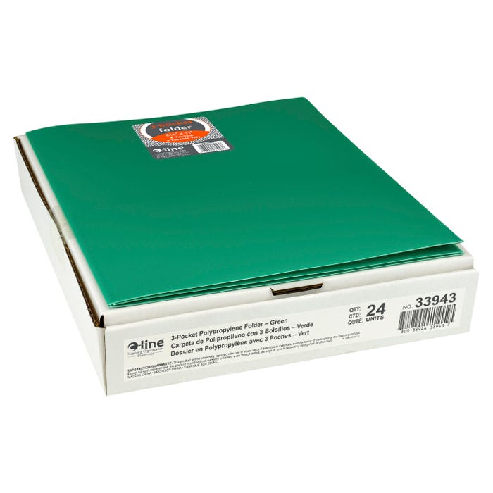 C-Line 3-Pocket Tri-Fold Poly Portfolios, Green, Pack of 24