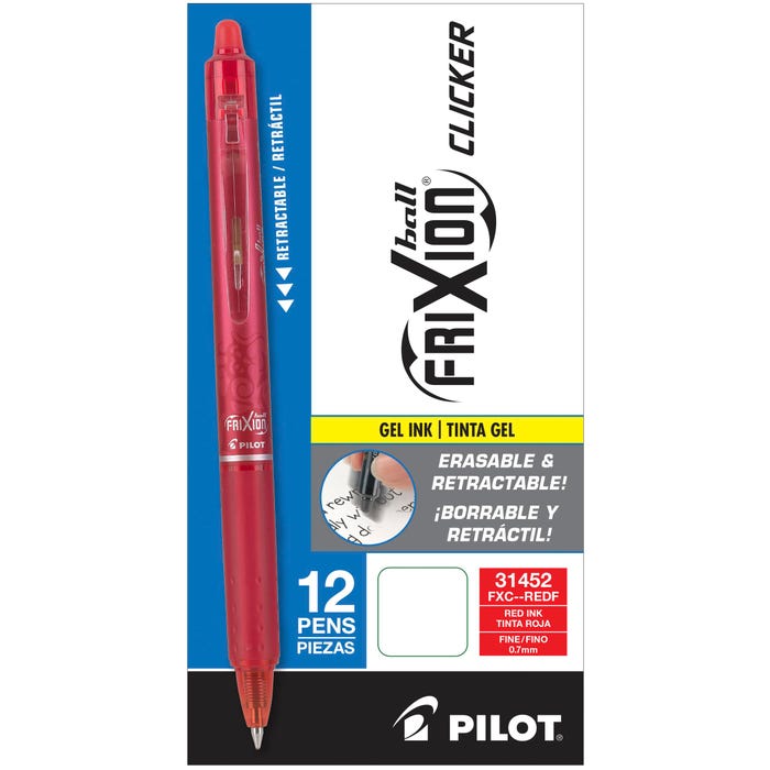 Pilot FriXion Clicker Erasable Gel Ink Pens, Fine Point, Red Ink, Pack of 12 2131006