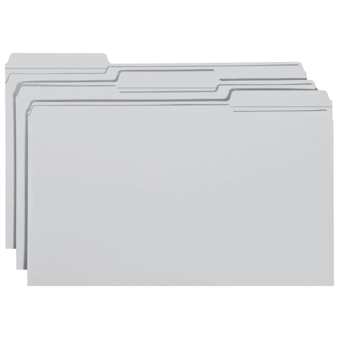 Smead Reinforced File Folders, Legal Size, 1/3 Cut Tabs, Gray, Pack of 100