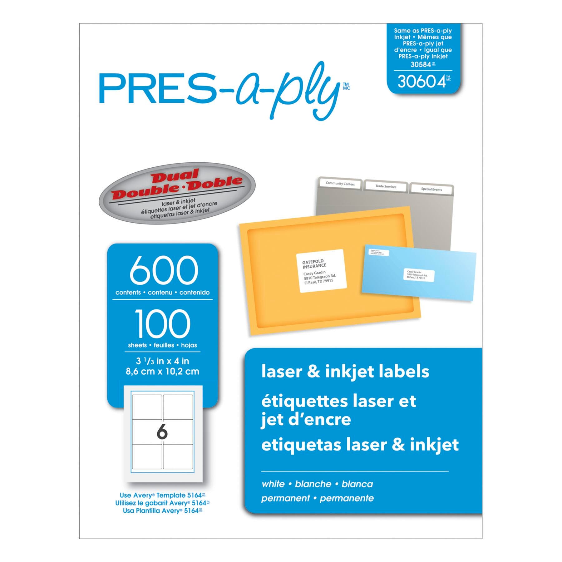 Pres-a-ply Laser/Inkjet Labels, 3-1/3 x 4 Inches, Pack of 600 1502918
