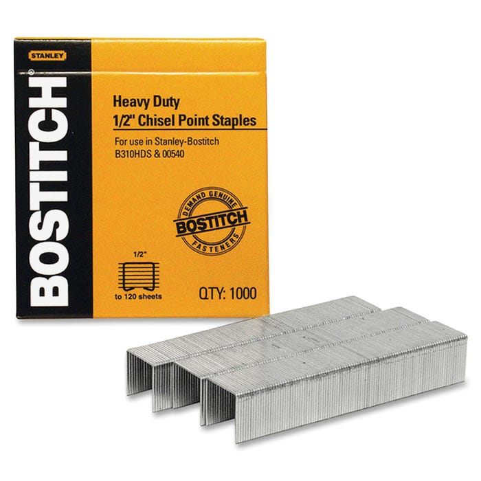 Stanley Bostitch Chisel Point Heavy Duty Staple, 1/2 Inch Crown, 1/2 Inch Leg, 55 - 85 Sheets, High Carbon Steel, Pack of 1000