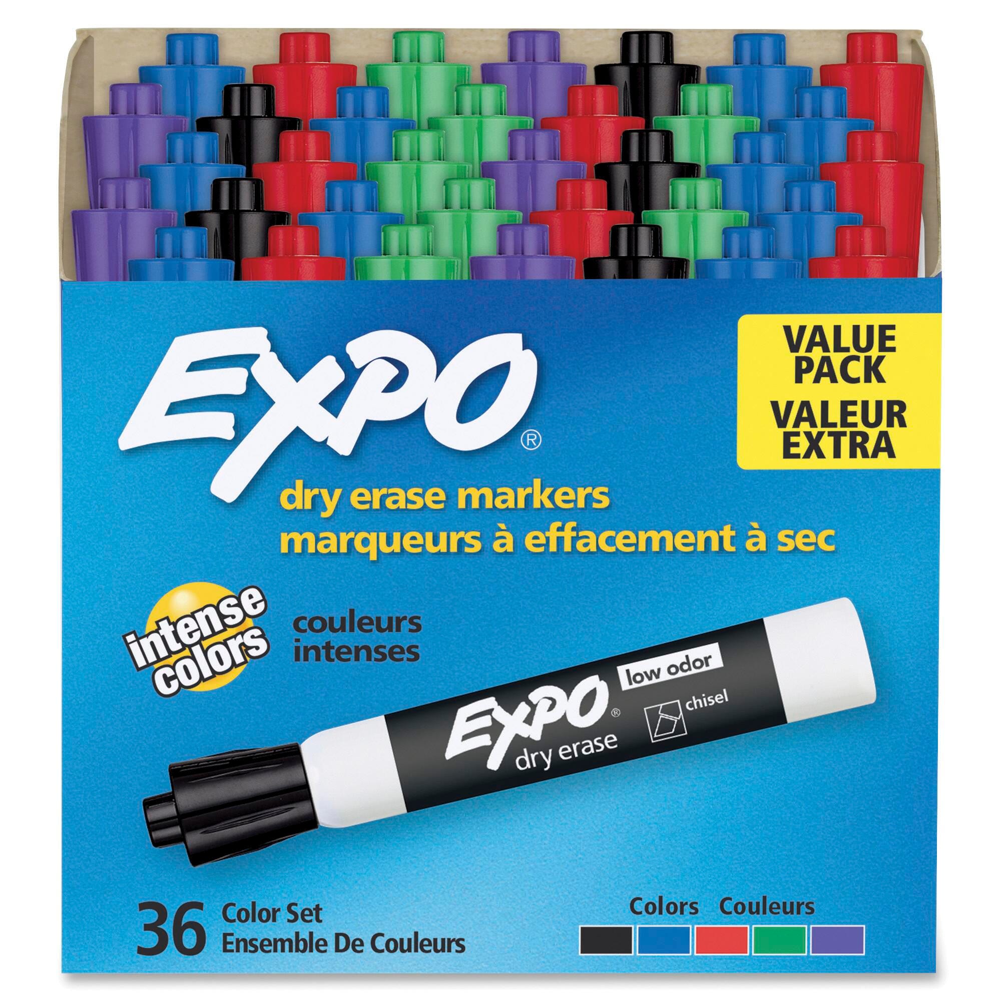 EXPO Low Odor Dry Erase Markers, Chisel Tip, Assorted Colors, Set of 36 1530192