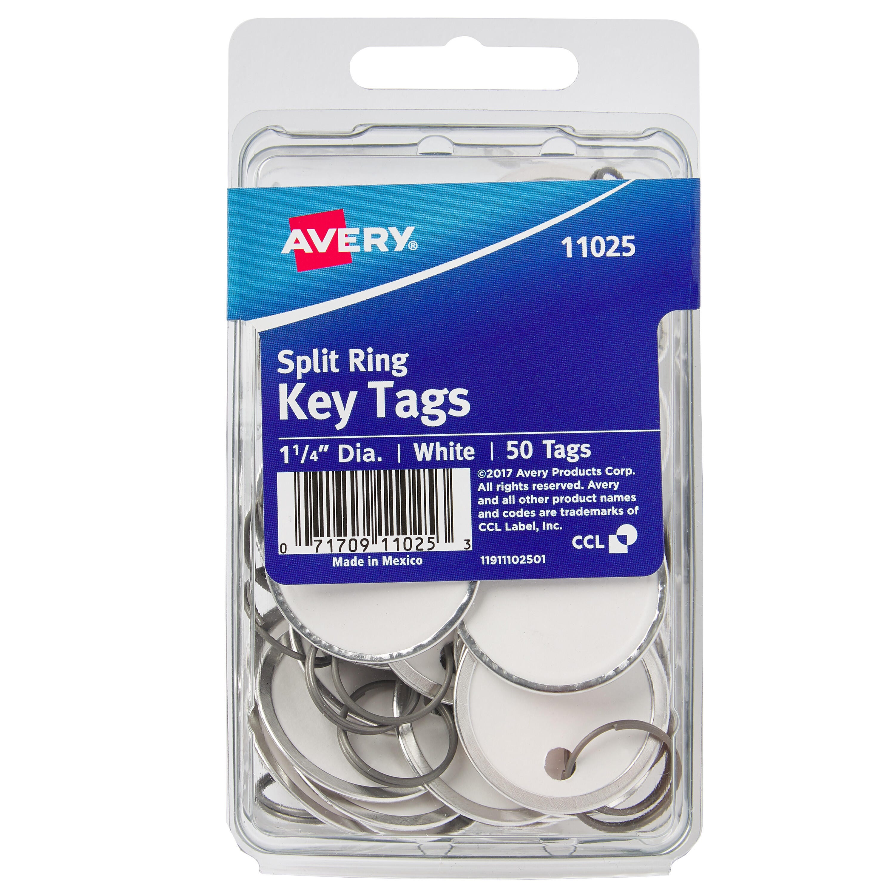 Avery Round Key Tag with Metal Rim, 1-1/4 Inches, White, Pack of 50 1054146