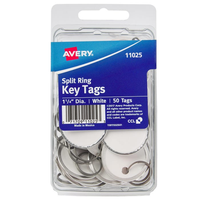 Avery Round Key Tag with Metal Rim, 1-1/4 Inches, White, Pack of 50