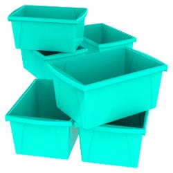 Storex Classroom Storage Bins, 5-1/2 Gallon, Teal, Pack of 6