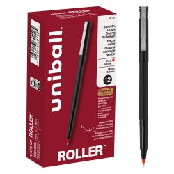 uniball Roller Ball Stick Pens, 0.5 mm Micro Tip, Red, Pack of 12 079125