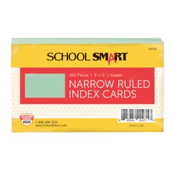 School Smart Ruled Index Cards, 3 x 5 Inches, Green