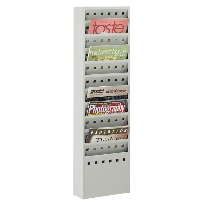 Safco Magazine Rack, 11 Pocket, 10 x 4 x 36-1/4 Inches, Gray