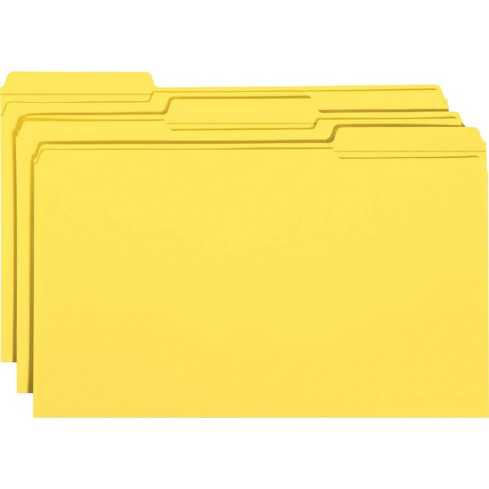 Smead Reinforced File Folders, Legal Size, 1/3 Cut Tabs, Yellow, Pack of 100