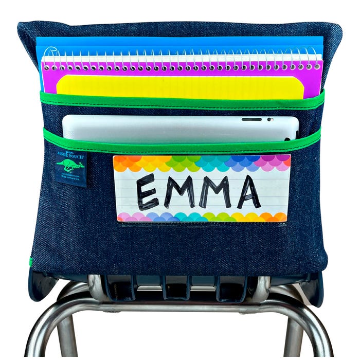 Aussie Pouch Chair Pocket with Double Pocket Design and Name Tag Pocket, Original, 13 Inches, Green Trim