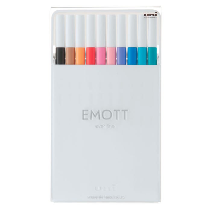 uni EMOTT Fineliner Marker Pen, 0.4 mm, Assorted Pastel Colors, Set of 10