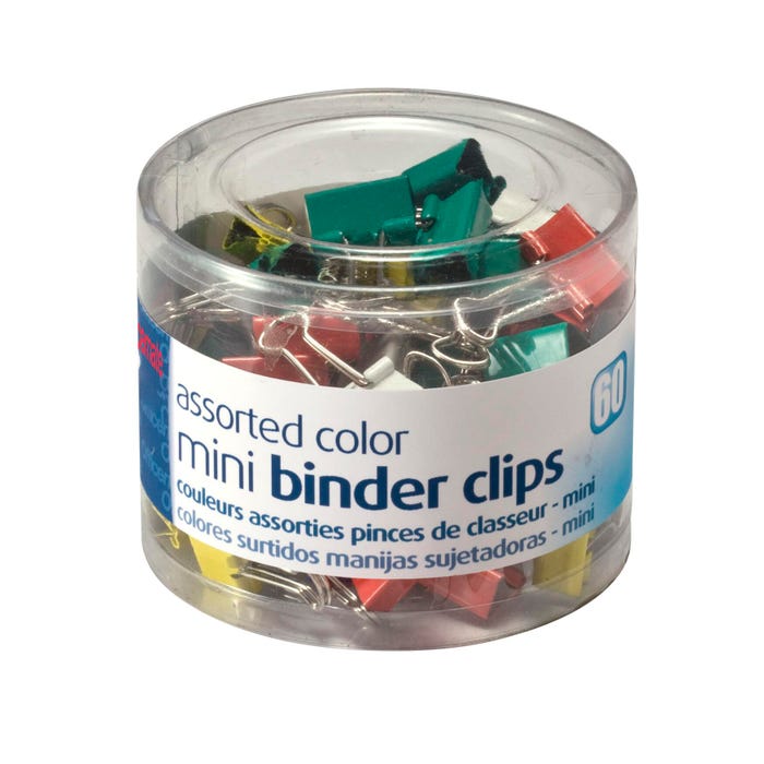 Officemate Binder Clips, Mini, 1/4 Inch Capacity, Assorted Colors, Pack of 60