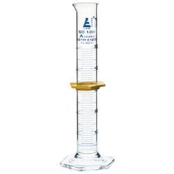 Eisco Premium Graduated Cylinder, 50mL, Class A , Borosilicate Glass, Blue Graduations, Item Number 2012126