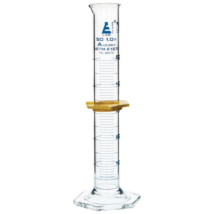 Eisco Premium Graduated Cylinder, 50mL, Class A , Borosilicate Glass, Blue Graduations
