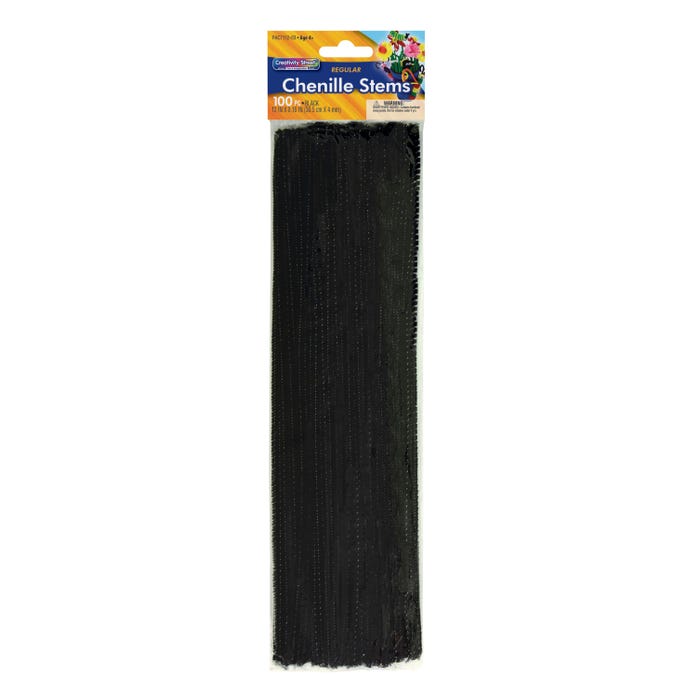 Creativity Street Standard Chenille Stems, 1/8 x 12 Inches, Black, Pack of 100