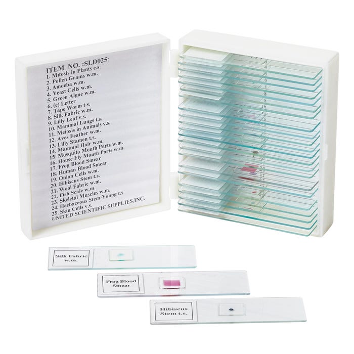 United Scientific Economy Basic Prepared Slides, Set of 25