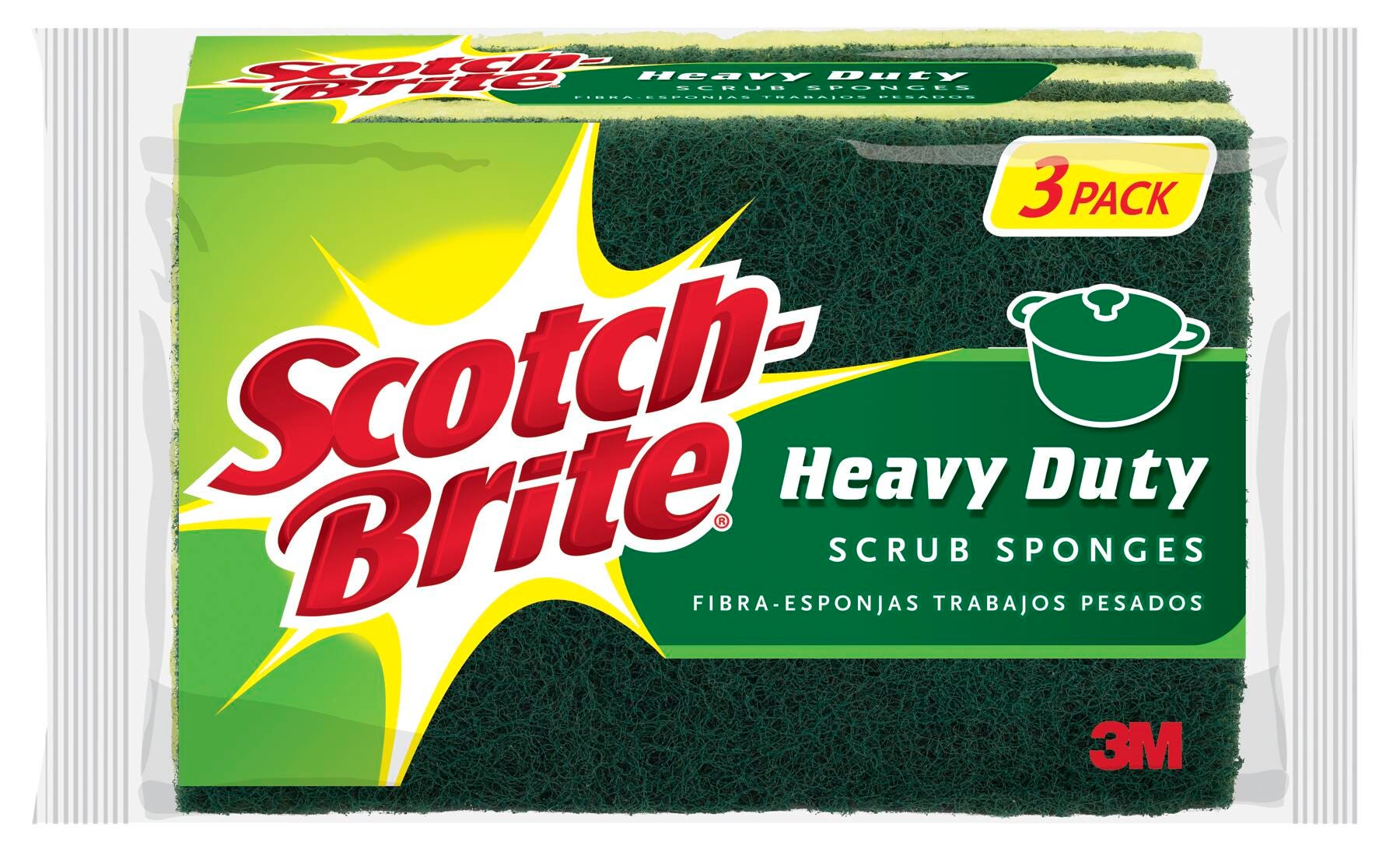 Image for Scotch-Brite Heavy Duty Scrub Sponge, Yellow/Green, Pack of 3 from School Specialty