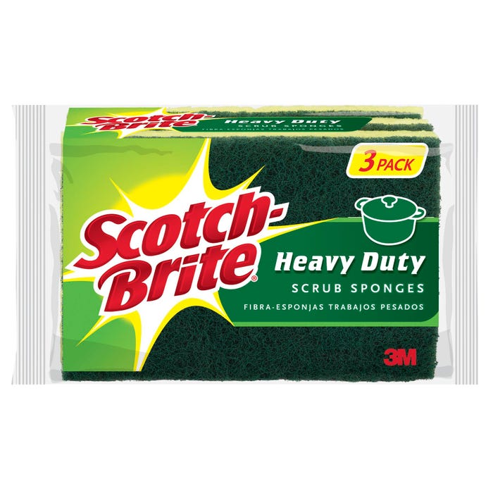 Scotch-Brite Heavy Duty Scrub Sponge, Yellow/Green, Pack of 3