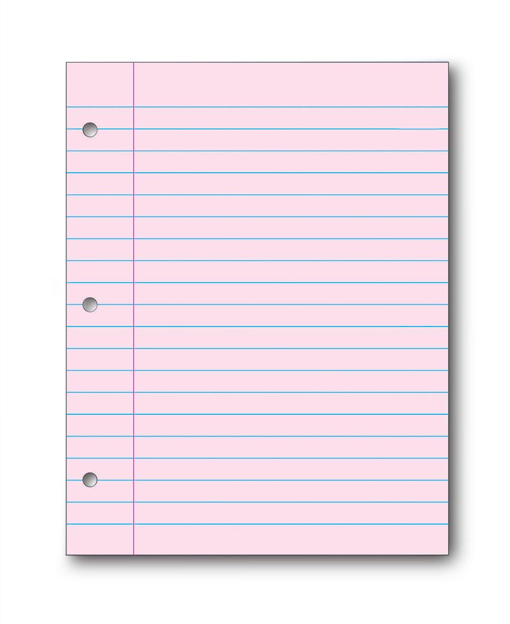 School Smart Filler Paper, 3-Hole Punched, 8-1/2 x 11 Inches, Pink, 100 Sheets 087155