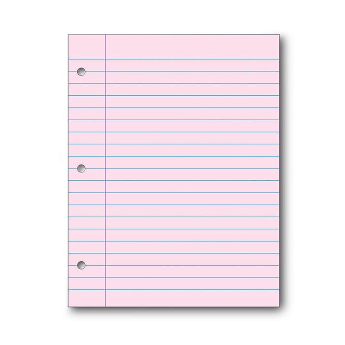 School Smart Filler Paper, 3-Hole Punched, 8-1/2 x 11 Inches, Pink, 100 Sheets