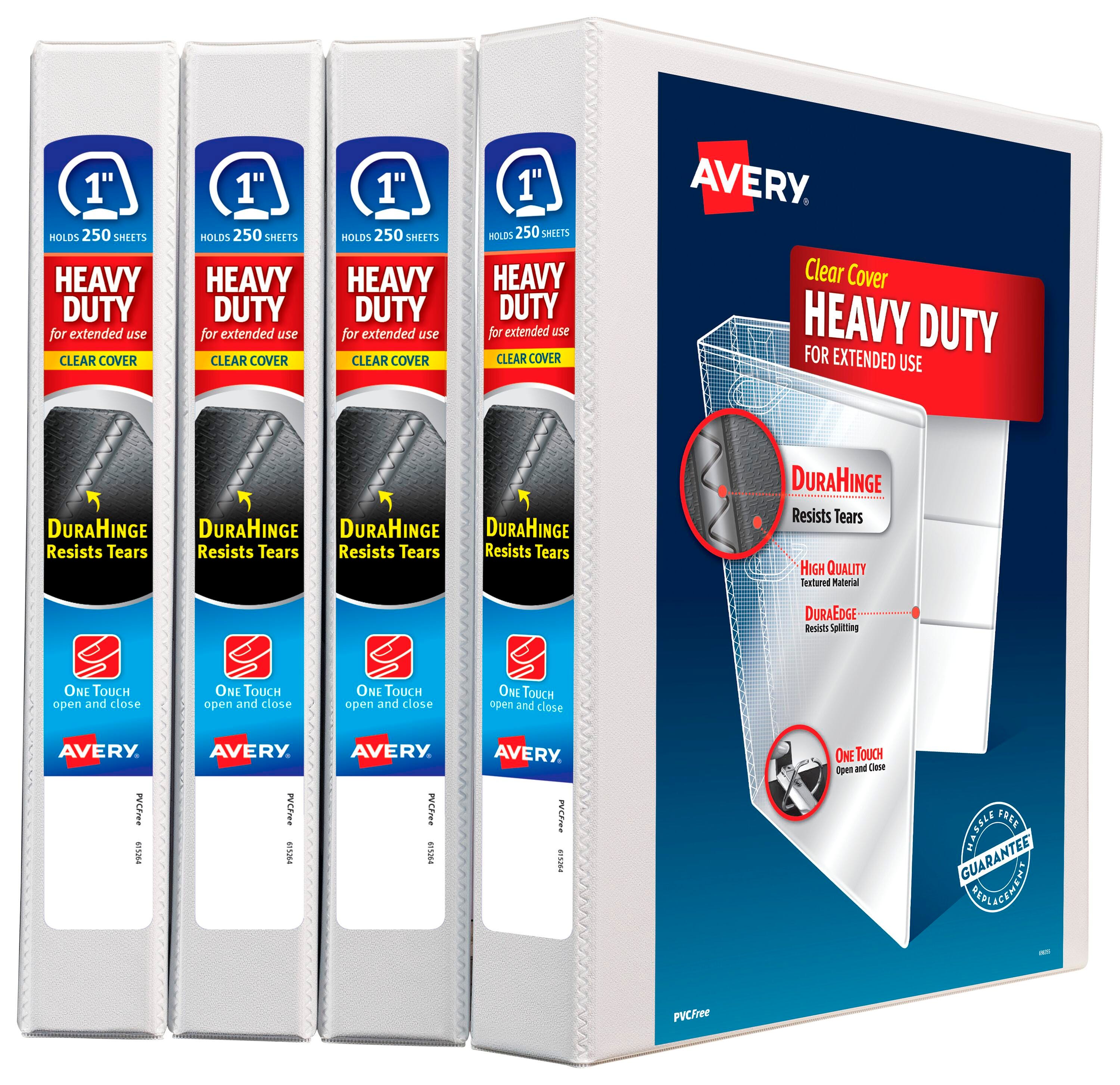 Avery Heavy-Duty View Binder, 1 Inch, Slant Ring, White, Pack of 4 2047977