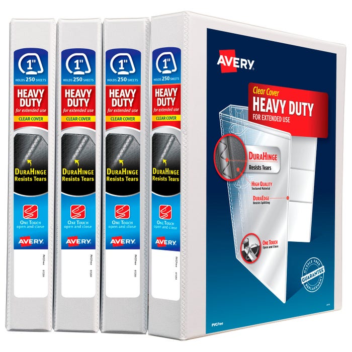 Avery Heavy-Duty View Binder, 1 Inch, Slant Ring, White, Pack of 4