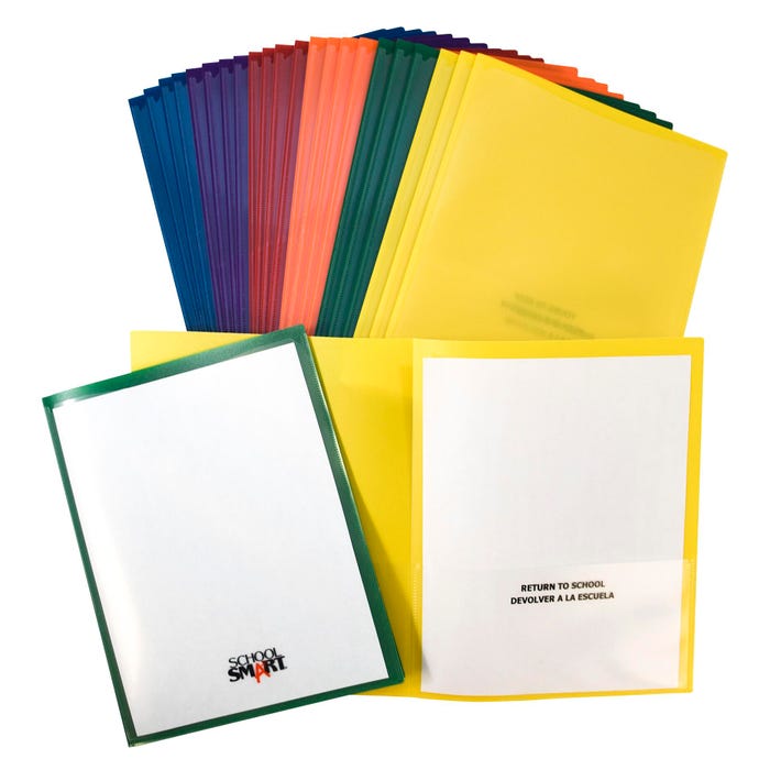 School Smart Take Home Folders, Assorted Colors, Set of 24