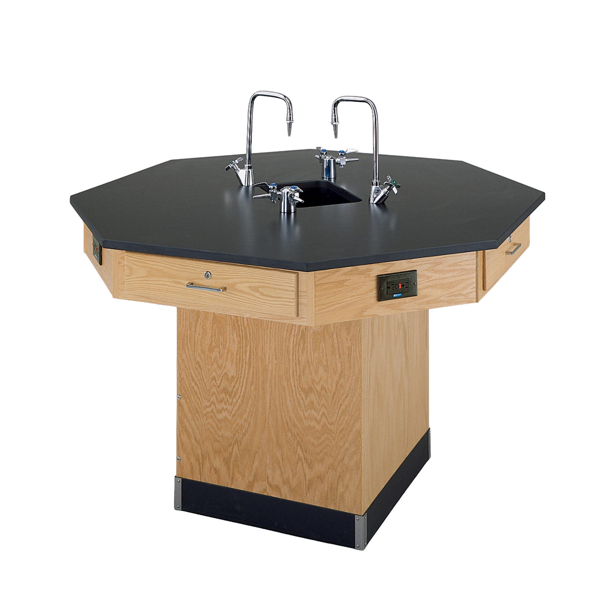 Image for Diversified Woodcrafts Octagon Workstation with Sink and Pedestal Base, 54 Inches Wide, Epoxy Resin Top from School Specialty