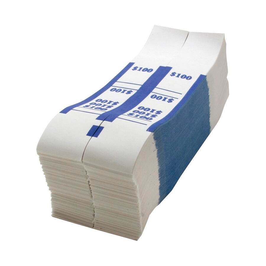 Sparco Quick-Stick Bill Strap, Kraft, White/Blue, Pack of 1000, Item Number 1314605