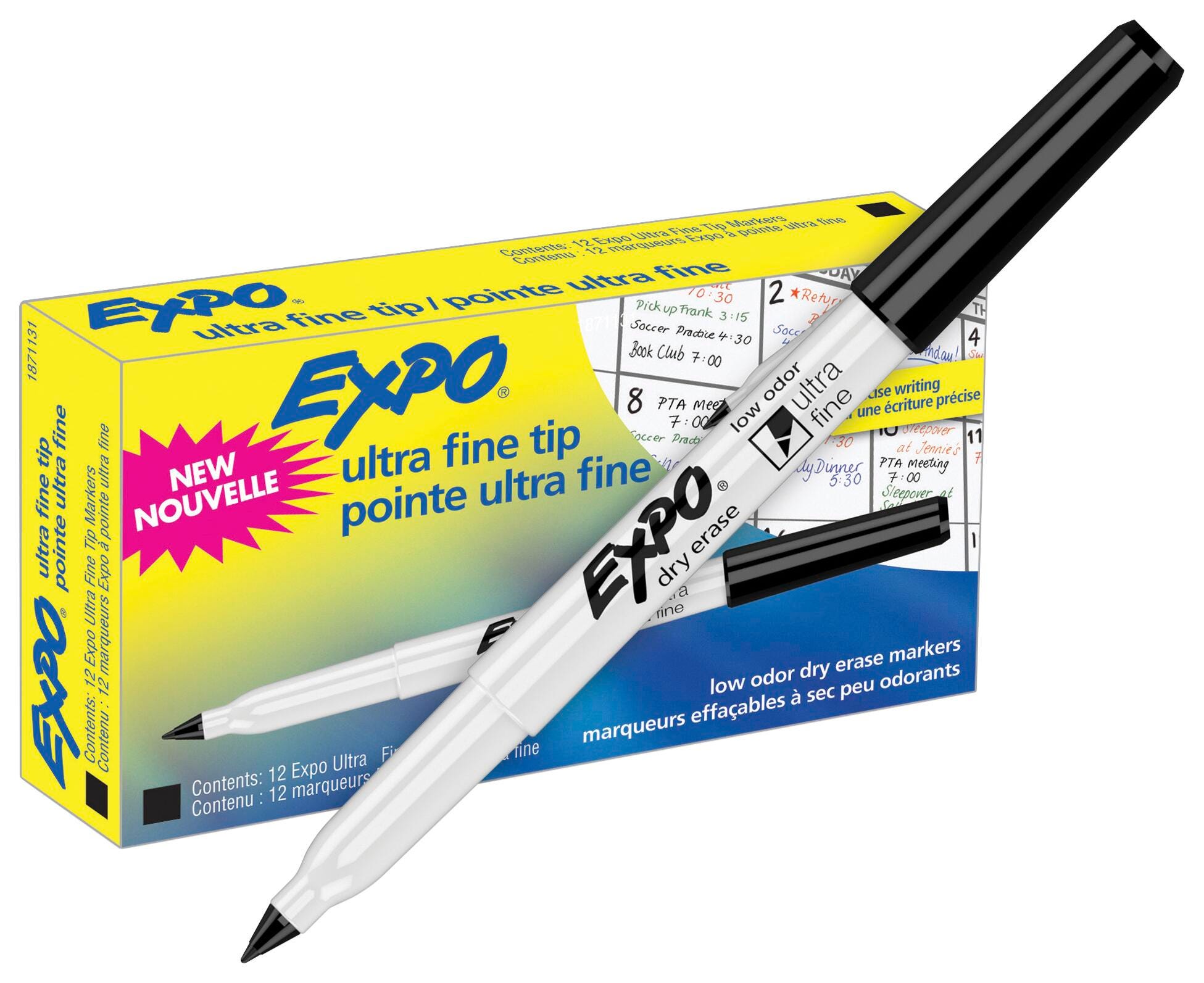 EXPO Low Odor Dry Erase Markers, Ultra Fine Tip, Black, Pack of 12 1496284