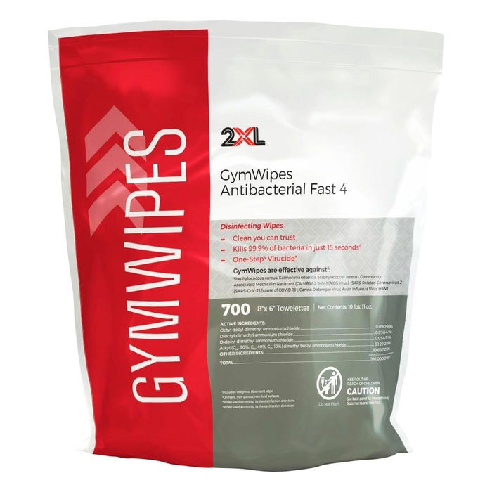2XL GymWipes Antibacterial Towelettes Bucket Refill, 700 Sheets, White