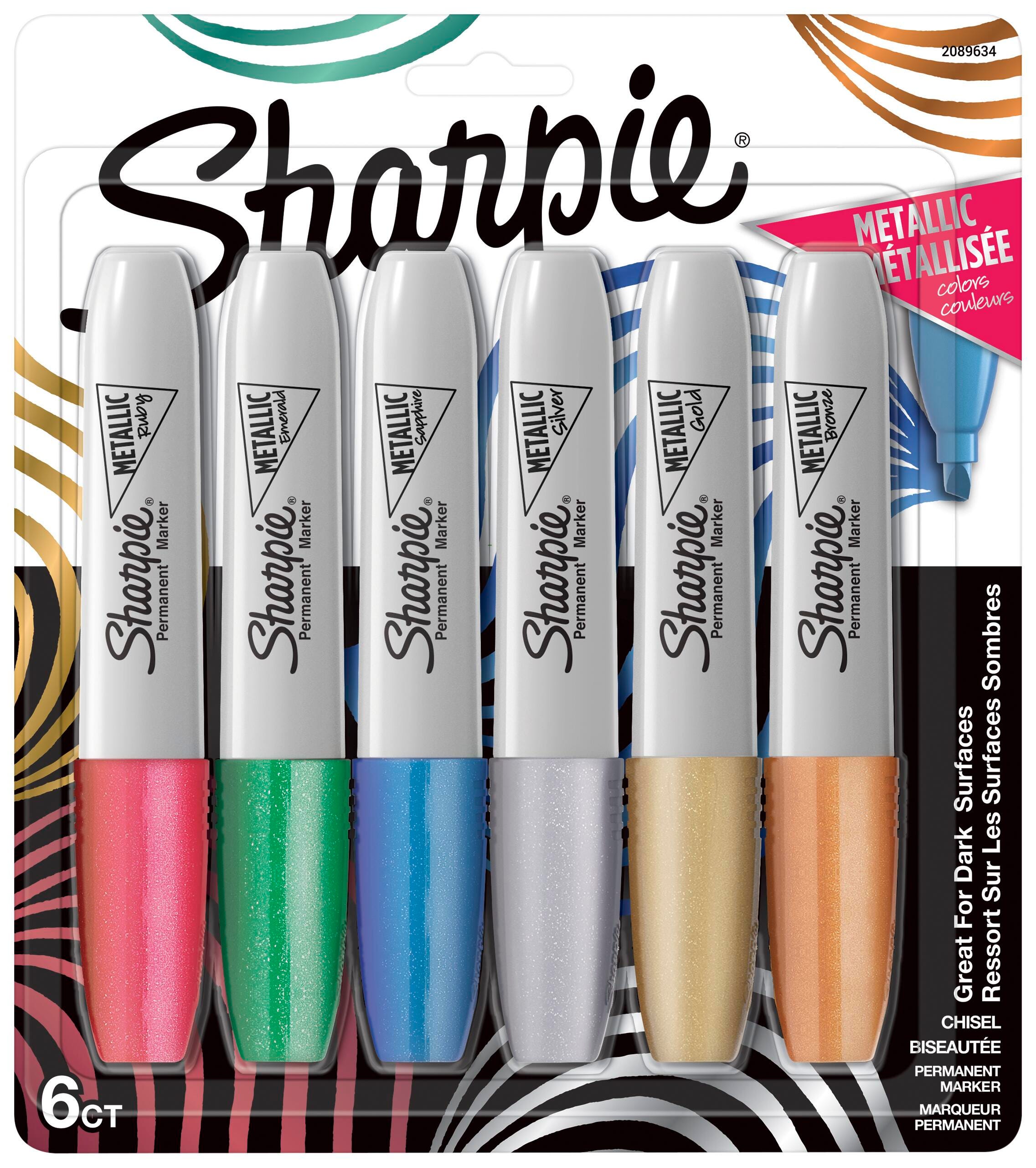 Sharpie Metallic Permanent Markers, Chisel Tips, Assorted Colors, Set of 6 Item Number 2047938