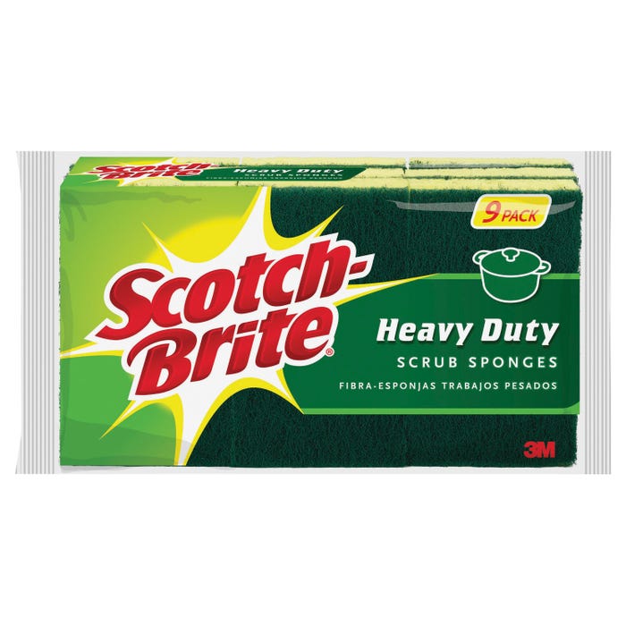 Scotch-Brite Heavy-Duty Scrub Sponge, Yellow/Green, Pack of 9