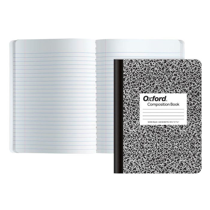 Oxford Wide Ruled Composition Book, 9-3/4 x 7-1/2 Inches, Black/White, 100 Sheets