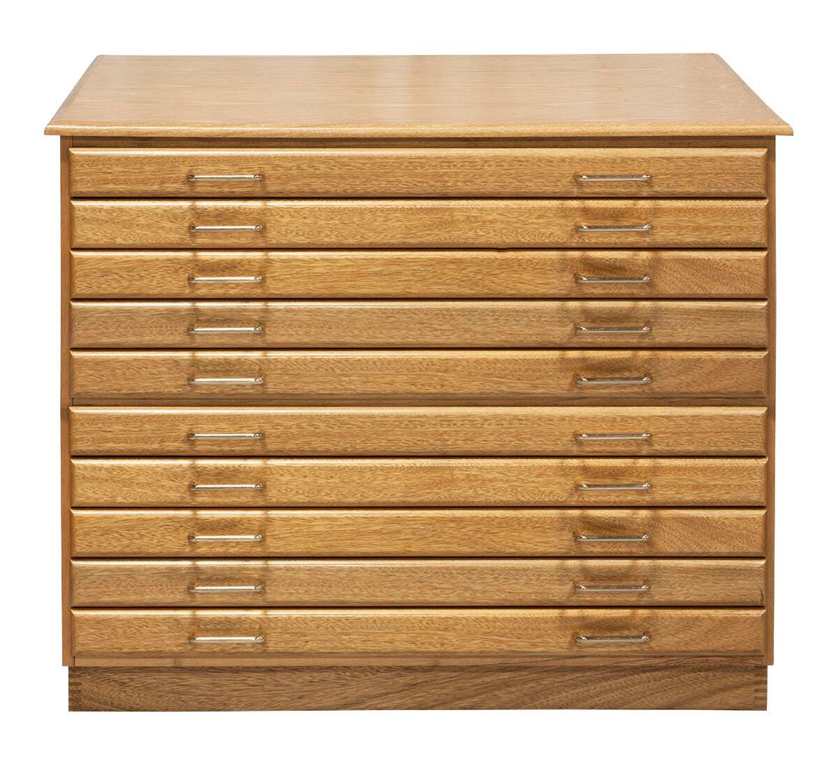 Jack Richeson Flat File Cabinet, 41-1/2 x 28 x 36 Inches, Oak, Golden, Glossy, 10-Drawers, Item Number 412064