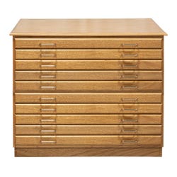 Jack Richeson Flat File Cabinet, 41-1/2 x 28 x 36 Inches, Oak, Golden, Glossy, 10-Drawers, Item Number 412064