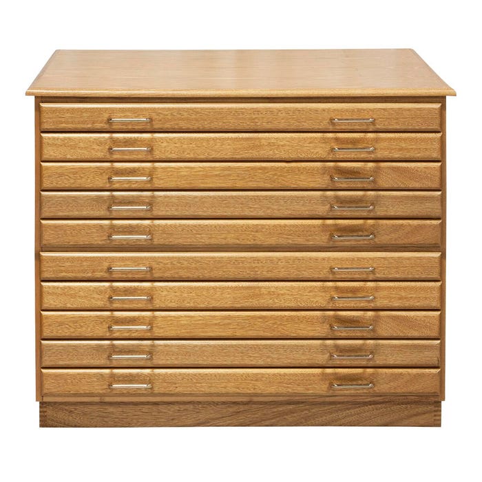 Jack Richeson Flat File Cabinet, 41-1/2 x 28 x 36 Inches, Oak, Golden, Glossy, 10-Drawers