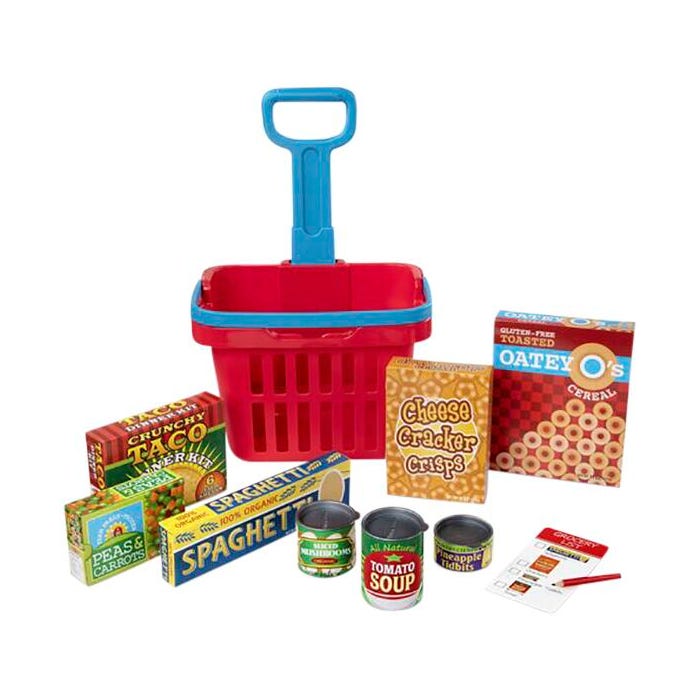 Melissa & Doug Fill & Roll Grocery Basket Play Set, 11 Pieces