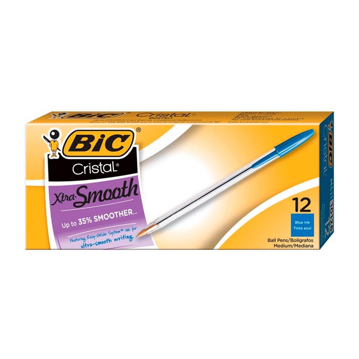 BIC Cristal Xtra Smooth Ballpoint Pen, Medium Point, Blue, Pack of 12