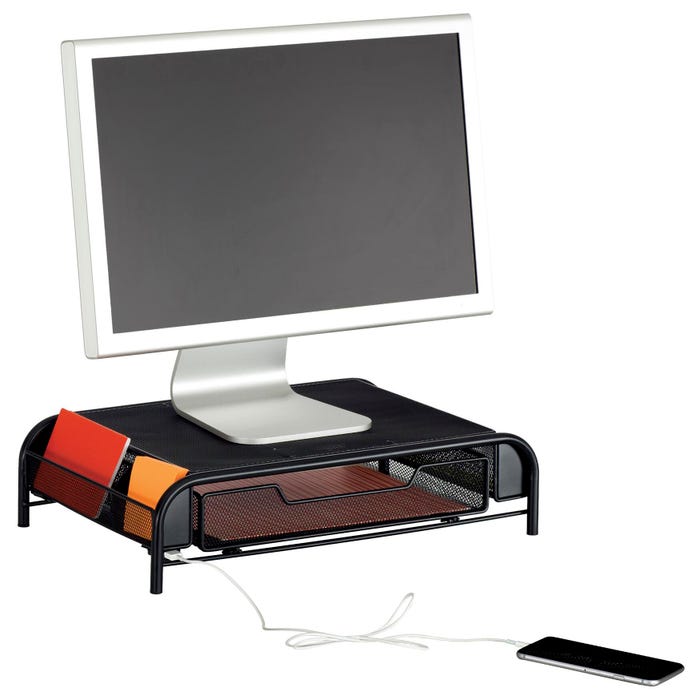 Safco Powered Onyx(TM) Monitor Stand with USB Port, Black