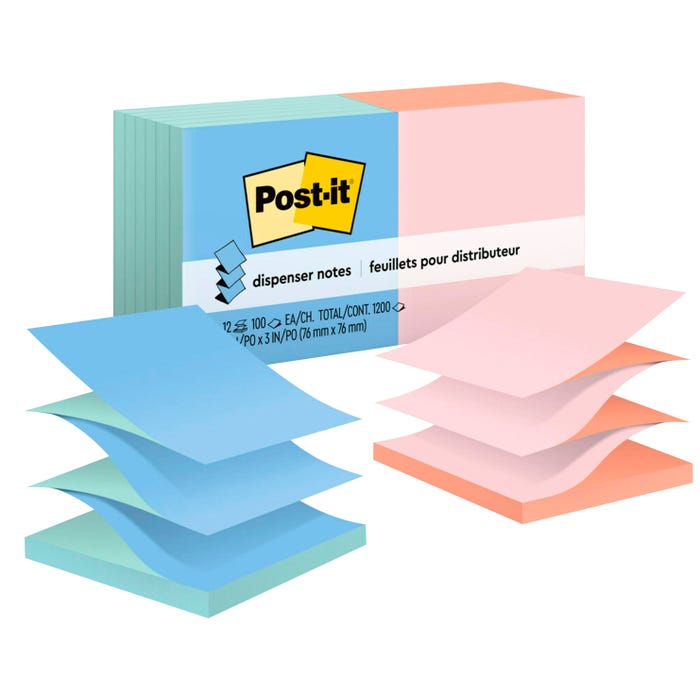 Post-it Alternating Color Pop-Up Note Refill, 3 x 3 Inches, Assorted Ultra Color, 90 Sheets/Pad, Pack of 12