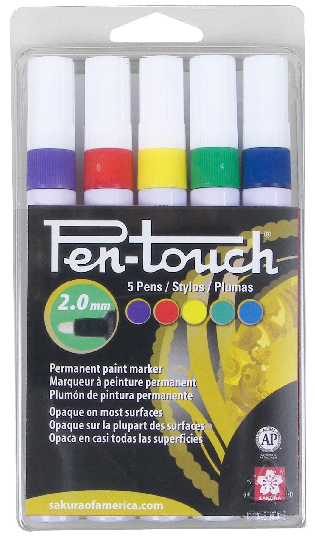 Sakura Pentouch Paint Marker, Medium Tip, Assorted Basic Colors, Set of 5 1537471