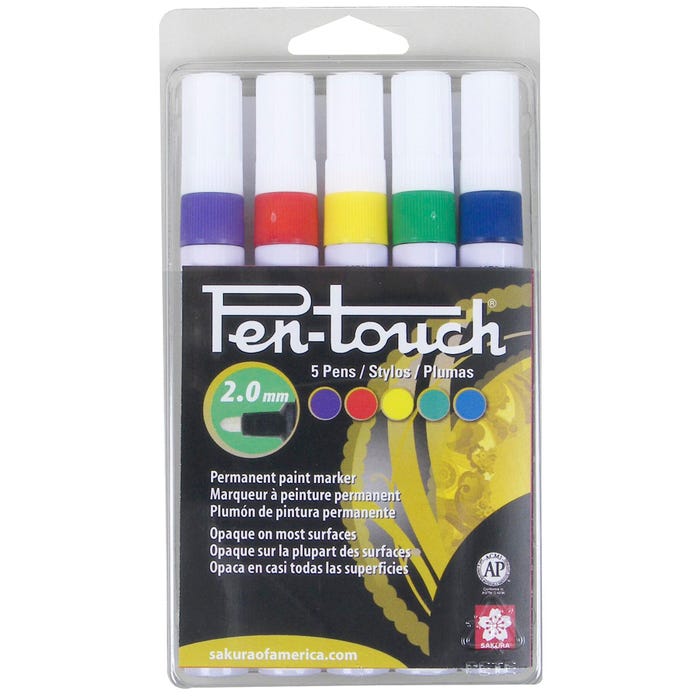 Sakura Pentouch Paint Marker, Medium Tip, Assorted Basic Colors, Set of 5