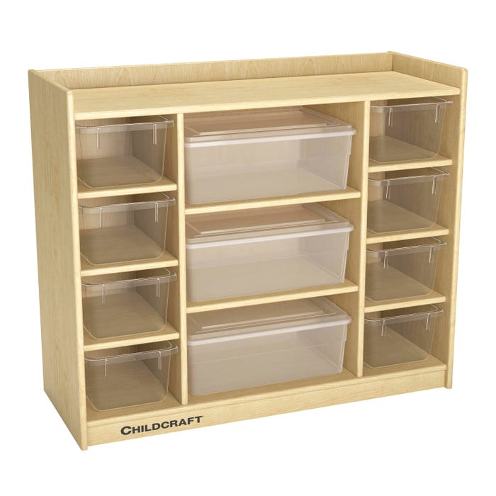 Childcraft Mixed-Tray Storage Unit, 8 Clear Trays, 3 Translucent Trays, 35-3/4 x 14-1/4 x 30 Inches